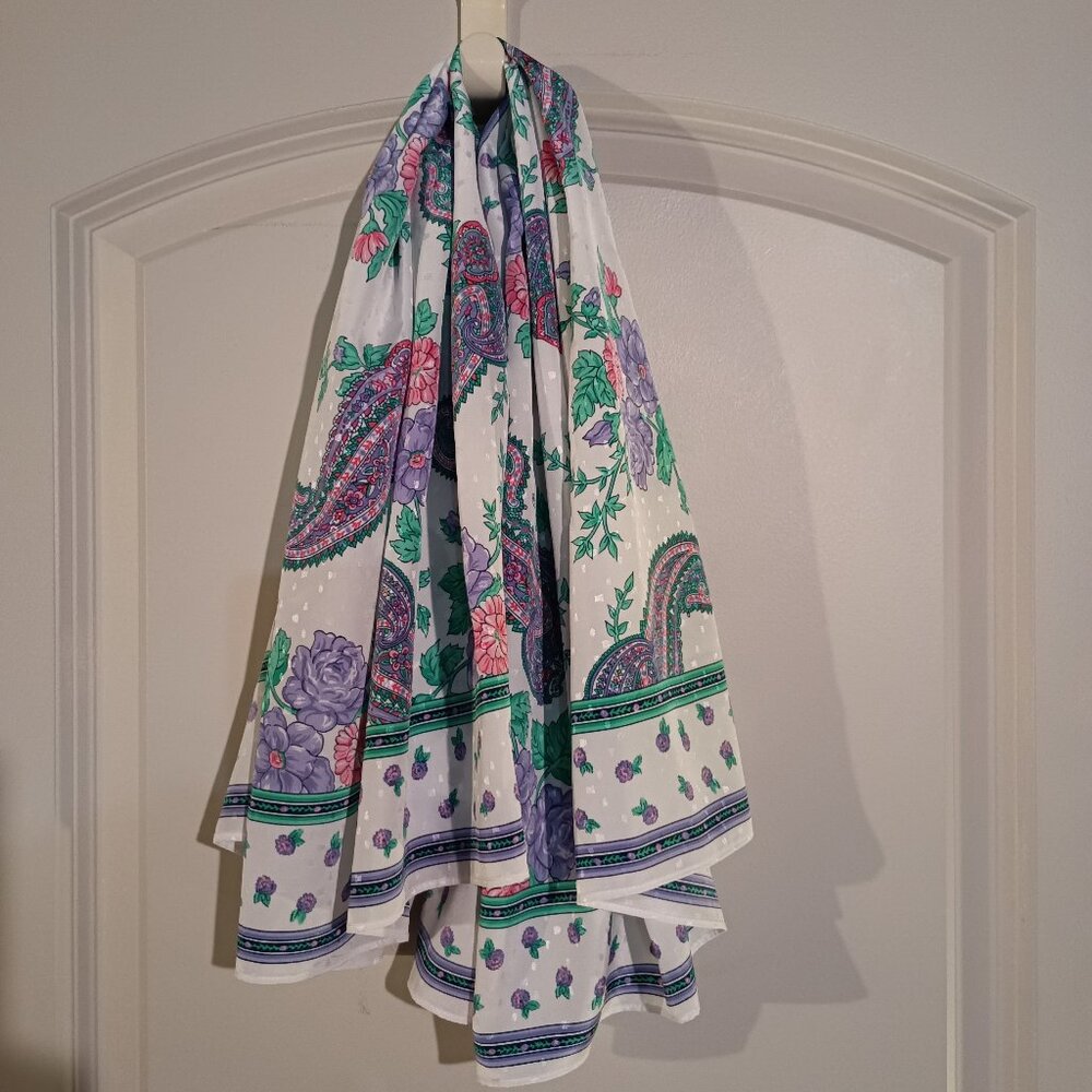Large Women's Scarf Paisley & Flowers Multicolor 35x35 EUC